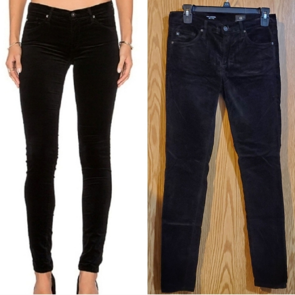 AG Adriano Goldschmied The Legging Super Skinny, Black Velour Size 27
